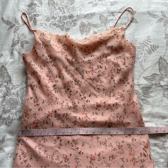 Y2K Pink Floral Cowl Neck Midi Slip Dress 6 Crinkle Fairycore Ethereal Hoco Prom - Picture 8 of 9